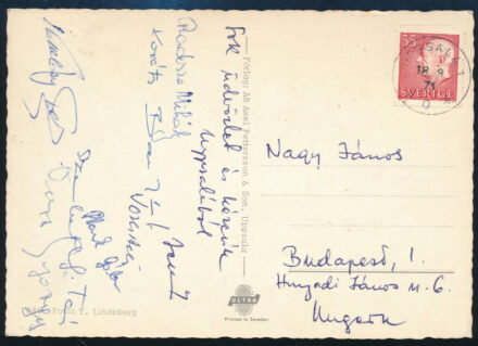 Magyar sportlövők és öttusázók által aláírt képeslap Radosza Mihály, Plank Gábor és mások