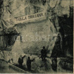 1899 (Vorläufer) Orsova, Kazán-szoros, Traján tábla. Hutterer G. kiadása / Kasanpartie / Cazane, Tabula Traiana / gorge, monument