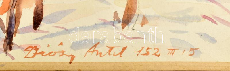 Diósy Antal (1895-1977): Táj. Akvarell, papír, jelzett. üvegezett fa keretben, 28×38 cm - Image 2