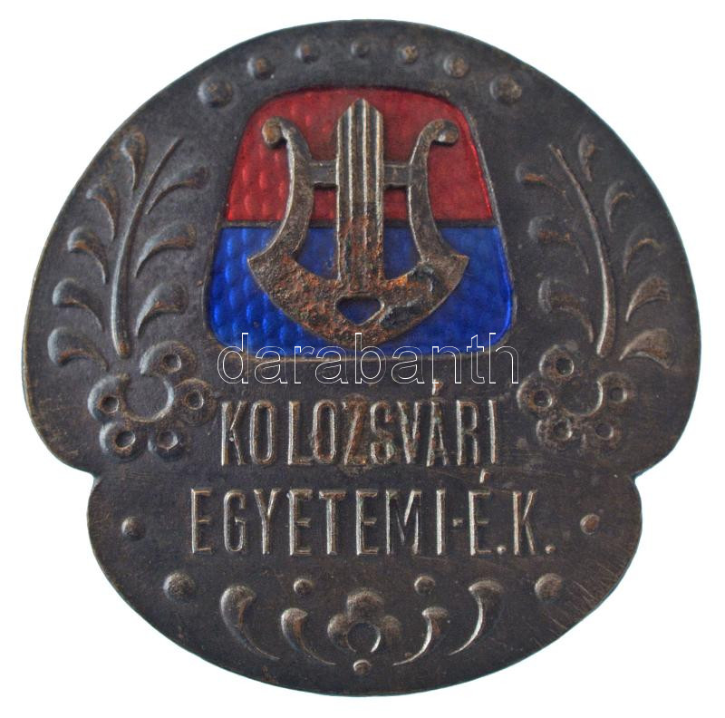~1940. 'Kolozsvári Egyetemi É.K. (Énekkar)' zománcozott, ezüstözött bronz jelvény 'Morzsányi J. Budapest' gyártói jelzéssel (33x33mm) T:1-