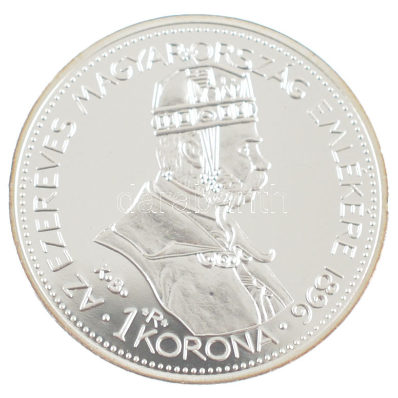 DN 'Magyarok Kincstára - Millenium 1 korona' ezüstözött rézötvözet utánveret tanúsítvánnyal, kapszulában (23mm) T:PP kis patina - Image 2