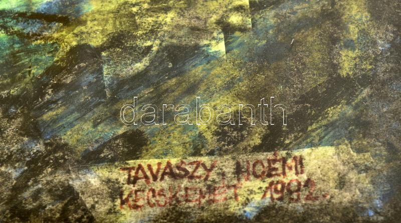 Tavaszy Noémi (1927-2018): Kecskeméti Nagytemplom, 1992. Olajpasztell, papír. Jelzett. Papírra kasírozva. 60x42 cm - Image 2