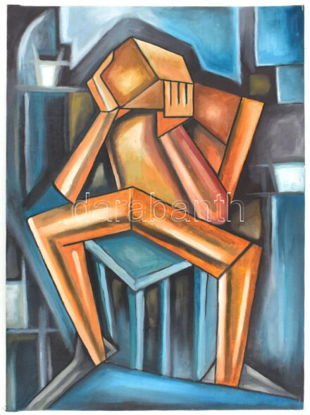 Szendrei József (1989-, 'Pesti Józsi'): Gondolkodó. Olaj, vászon. Jelzett. 67x50 cm