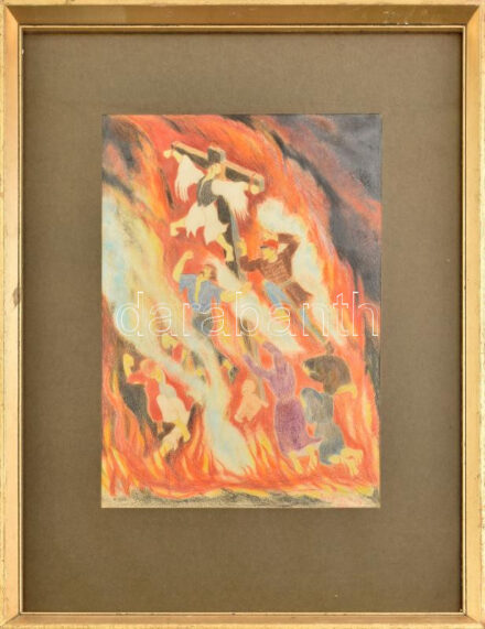 Bognár ... 1984 jelzéssel: Magyar Golgota. Vegyes technika, papír. Üvegezett keretben. 35x25 cm