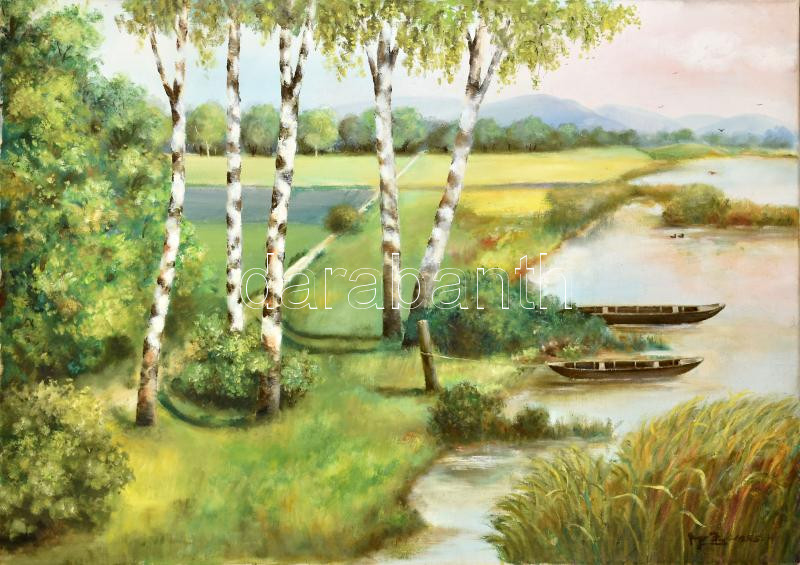 Olvashatatlan jelzéssel: Nyírfák. Olaj, vászon, 70x100 cm