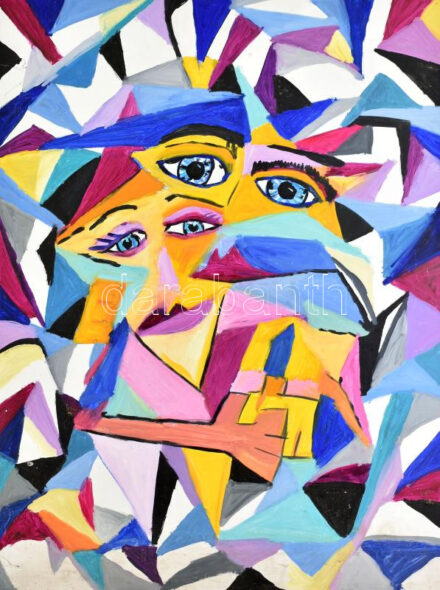 Szendrei József (1989-, 'Pesti Józsi'): Absztrakt szemek. Olaj, farost. Jelzett. 80x60 cm