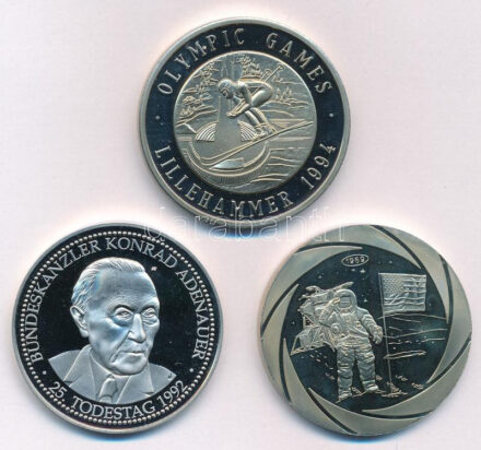 3db klf német Cu-Ni emlékérem, közte 'Olimpiai Játékok 1994 Lillehammer, Konrad Adenauer halálának 25. évfordulója, XX. század' (40mm/db) T:PP patina, ujjlenyomat 3pcs of mixed german Cu-Ni commemorative medallion, in it 'Olympic Games