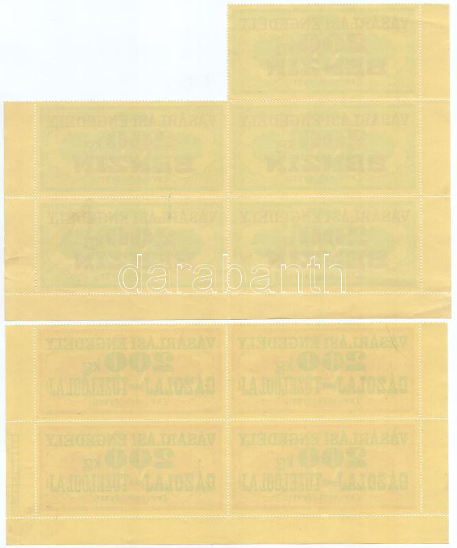 1975. 'Vásárlási engedély - 200kg Benzin' (5x) bélyeg ívdarabon + 'Vásárlási engedély - 200kg Gázolaj (vagy Tűzelőolaj)' (4x) bélyeg ívdarabon T:I-,II - Image 2