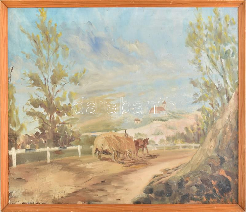 Jelzés nélkül: Szekér. Olaj, vászon. 55x68 cm