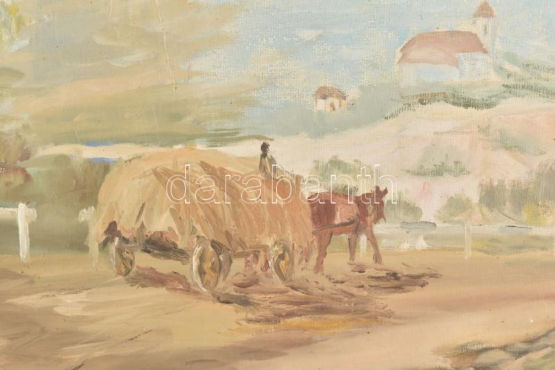 Jelzés nélkül: Szekér. Olaj, vászon. 55x68 cm - Image 2