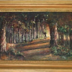 Szabó jelzéssel: Erdei vándor. Olaj, vászon. Dekoratív fakeretben. 53x90 cm