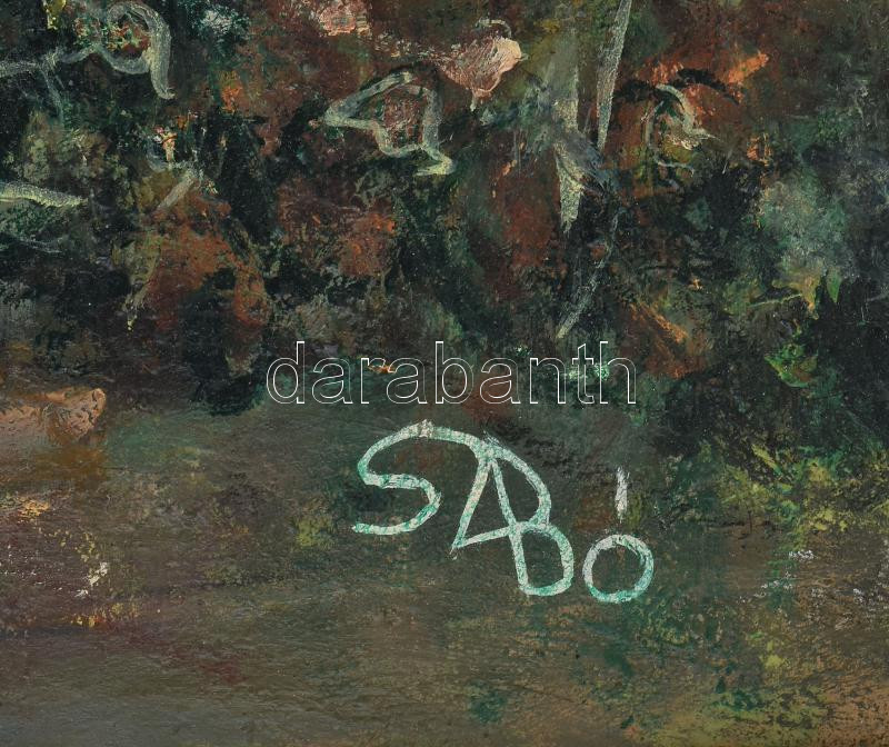 Szabó jelzéssel: Erdei vándor. Olaj, vászon. Dekoratív fakeretben. 53x90 cm - Image 2