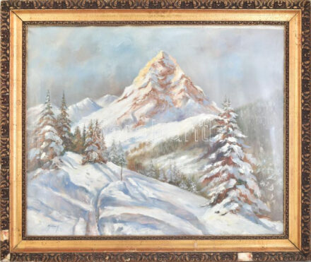 Olvashatatlan jelzéssel: Téli táj. Olaj, vászon. Sérült! Sérült fakeretben. 65x79 cm