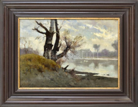 Edvi Illés Aladár (1870-1958): Vízparti táj. Olaj, vászon. Jelzett. Dekoratív, fakeretben. 27x37 cm