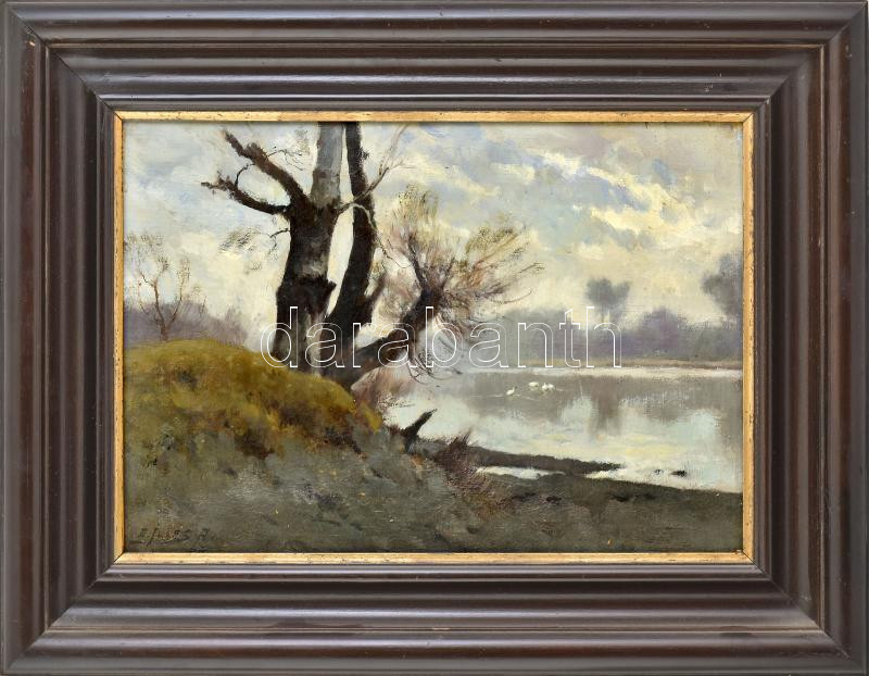 Edvi Illés Aladár (1870-1958): Vízparti táj. Olaj, vászon. Jelzett. Dekoratív, fakeretben. 27x37 cm