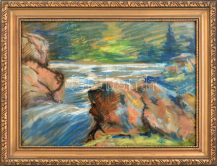 Jelzés nélkül: Patak. Pasztell, papír, kopott keretben. 29x40 cm