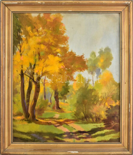 Gönczi-Gebhardt Tibor (1902-1994): Tavaszi táj. Olaj, vászon. Jelezve jobbra lent. Üvegezett, sérült fakeretben. 59x49 cm