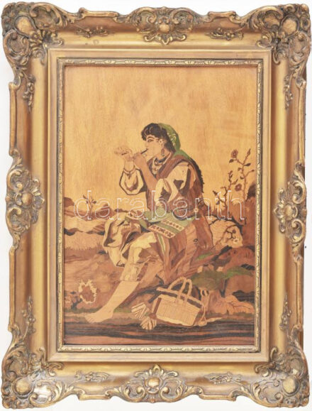 Bezdány József (1900 k.-?): Cinka Panna 1941. Festett intarzia, fa, jelzett, 34x23 cm