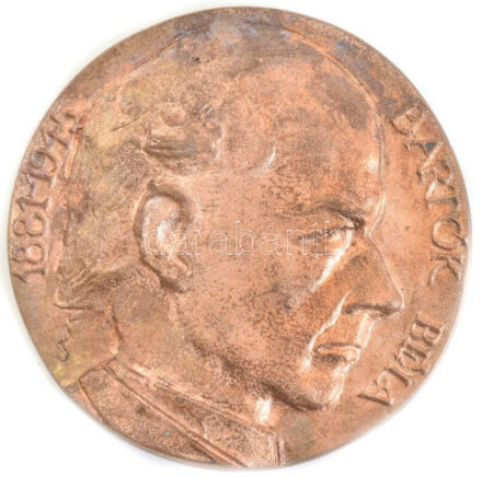 Kiss Sándor (1925-1999) DN 'Bartók Béla 1881-1945' egyoldalas bronz emlékplakett (100mm) T:1- kis patina