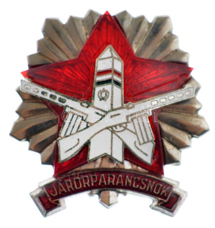 ~1960. 'Határőrség - Járőrparancsnok' ezüstözött, részben tűzzománcos bronz szolgálati jelvény eredeti rögzítőpántokkal T:1-