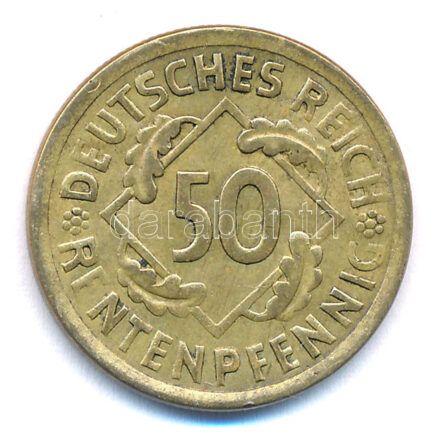 Németország / Weimari Köztársaság 1924A 50pf Al-bronz T:2- patina Germany / Weimar Republic 1924A 50 Rentenpfennig Al-bronze C:VF patina Krause KM#34