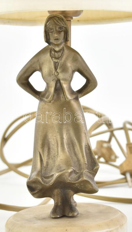 Figurális asztali lámpa pár, kopásokkal,működik, bronz, márvány, szerelék, lámpaernyő m: 34 cm - Image 2