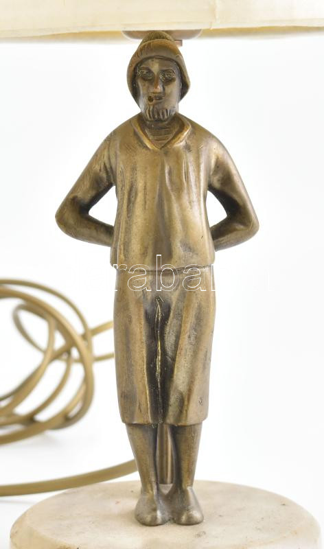 Figurális asztali lámpa pár, kopásokkal,működik, bronz, márvány, szerelék, lámpaernyő m: 34 cm - Image 3