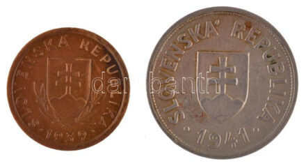 Szlovákia 1939. 10h sárgaréz + 1941. 50h Cu-Ni T:2,2- patina, karc Slovakia 1939. 10 Halierov brass + 1941. 50 Halierov Cu-Ni C:XF,VF patina, scratch