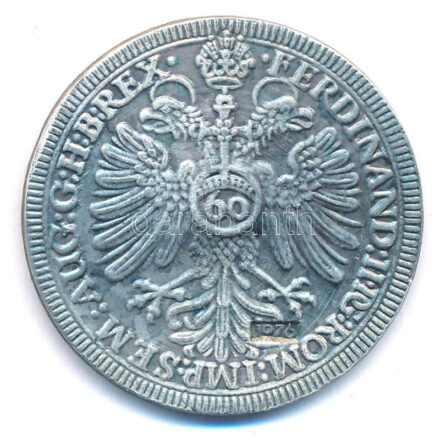 Német Államok / Nürnberg 1630. 60kr 'II. Ferdinánd' ezüstözött utánveret '1976' beütéssel, német nyelvű tanúsítvánnyal T:1 German States / Nuremberg 1630. 60 Kreuzer 'Ferdinand II' silver plated restrike with '1976' hallmark with