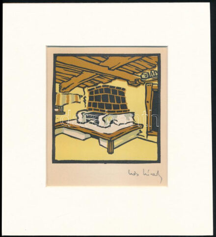 Kós Károly (1883-1977): Kemence. Linómetszet, papír, paszpartuban, utólagos jelzéssel, 10×10 cm