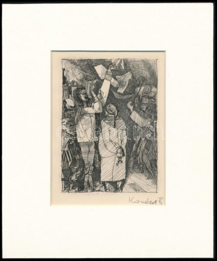 Kondor Béla (1931-1972): Röplapok. Rézkarc, papír, utólagos jelzéssel, paszpartuban, 11,5×8 cm