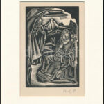 Molnár C. Pál (1894-1981): Anya gyermekével, fametszet, papír, paszpartuban, 17×11 cm
