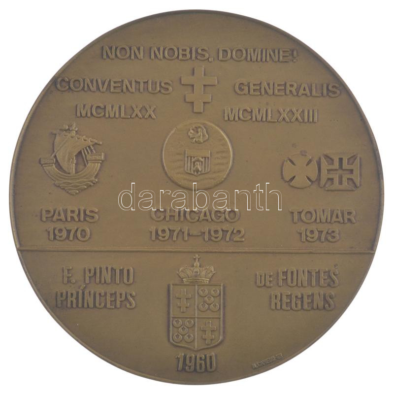 Portugália / Tomar 1973. 'Salamon Templomának Lovagrendje Konvent' kétoldalas bronz emlékérem 'A.Santos / A.Canedo-Gr' gyártói jelzéssel, peremen '408-500' szériaszám (89mm) T:1 Portugal / Tomar 1973.'Ordo Supremus Militaris Templi - Image 2