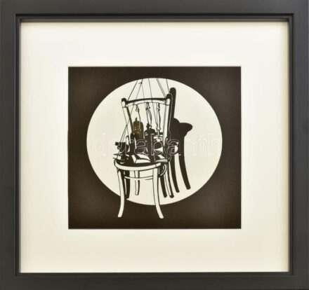 Ficzek Ferenc (1947-1987): Szék. Ofszet, papír, jelzés nélkül. Üvegezett fakeretben. 22x22 cm