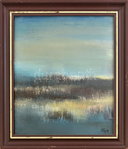 Máger Ágnes (1944-): Vízparti tükröződés. Olaj, farost. Jelzett. Üvegezett fakeretben. 40x35 cm