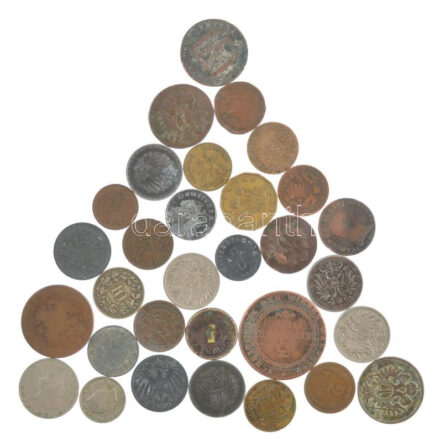 31db-os, nagyrészt külföldi érmetétel, mind 1945 előttről, közte Ausztria 1849A 6kr Ag + Habsburg Cu krajcárok T:vegyes 31pcs, mostly foreign coin lot, all before 1945, within Austria 1849A 6 Kreuzer Ag + Habsburg Cu Kreuzers C:mixed