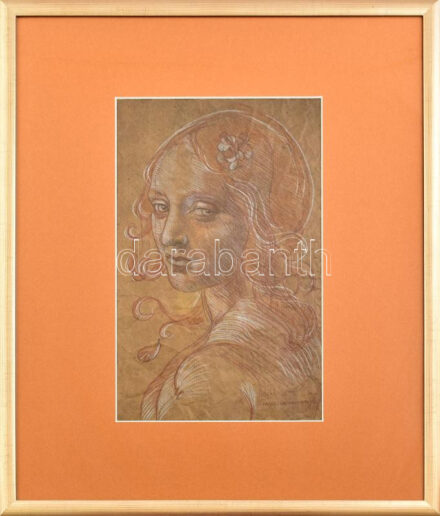 Olvashatatlan jelzéssel: Női arckép. Vegyes technika, papír. Kissé gyűrött. Üvegezett fakeretben. 39x25 cm