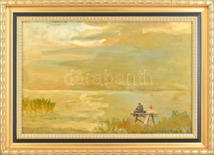 Csáki-Maronyák jelzéssel: Vízpart. Olaj, farost. Dekoratív fakeretben. 40x60 cm