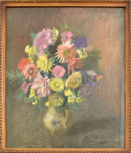 Imreh Zsigmond (1900-1965): Csendélet. Pasztell, papír, jelzett, üvegezett fakeretben, 60×50 cm