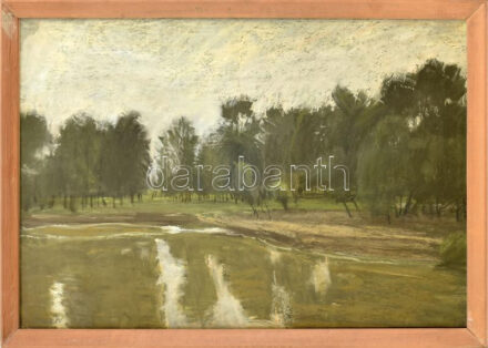 Imreh Zsigmond (1900-1965): Sajópart (Miskolc környéke). Pasztell, papír, jelzett, üvegezett fakeretben, 43×61 cm