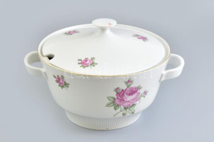 Retró Colditz rózsáa leveses tál, jelzett, kopott, m: 20 cm