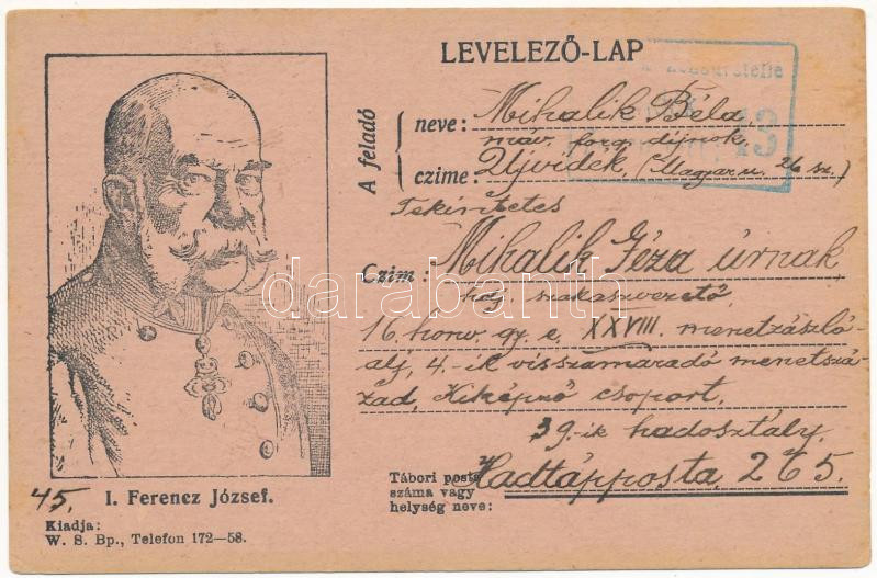 1917 I. Ferenc József. Tábori Posta / Franz Joseph (EK)