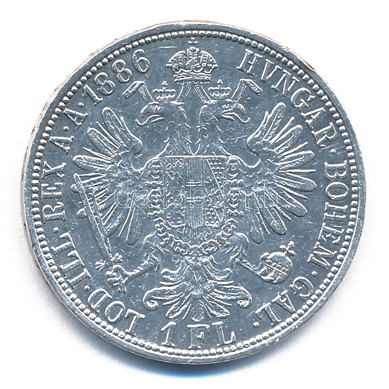 Ausztria 1886. 1Fl Ag 'Ferenc József' T:2,2- fülnyom Austria 1886. 1 Florin Ag 'Franz Joseph' C:XF,VF ear mark Krause KM#2222 - Image 2