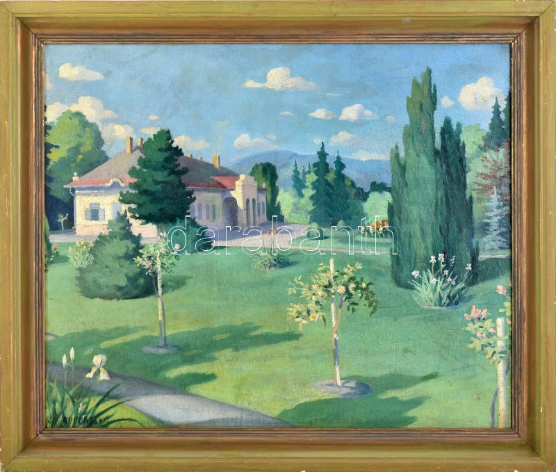 Rupprecht (?) jelzéssel, XX. sz. első fele: Virágzó kert. Olaj, vászon. Javított. Dekoratív, kissé sérült fakeretben. 59,5x71,5 cm
