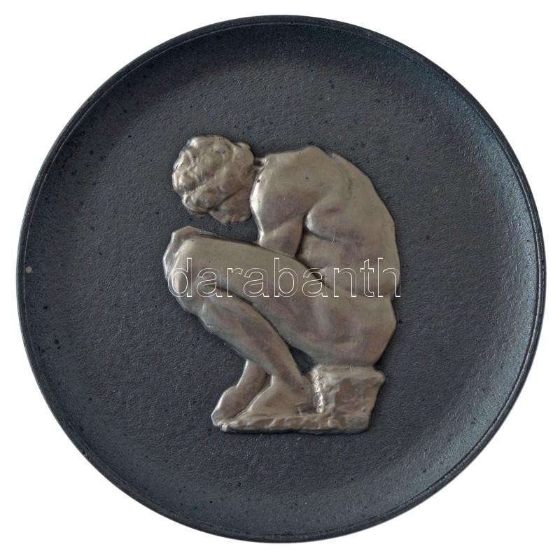 Oroszország 1982. 'Az Ermitázs remekei - Michelangelo: Kuporgó fiú' kétoldalas ezüstpatinázott emlékérem eredeti tokban, tanúsítvánnyal (70mm) T:1 Russia 1982. 'Masterpieces of Hermitage - Michelangelo: Crouching Boy' two sided silver