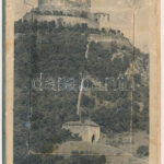 1911 Déva, vár. Hirsch Adolf kiadása - Kemény hátú leporellolap 12 kis képpel / castle. thick wooden leporellocard with 10 mini pictures (szakadások / tears)