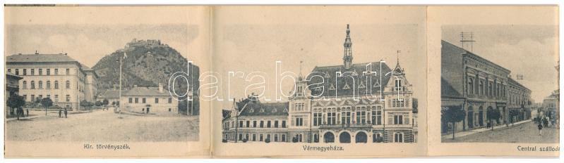 1911 Déva, vár. Hirsch Adolf kiadása - Kemény hátú leporellolap 12 kis képpel / castle. thick wooden leporellocard with 10 mini pictures (szakadások / tears) - Image 2