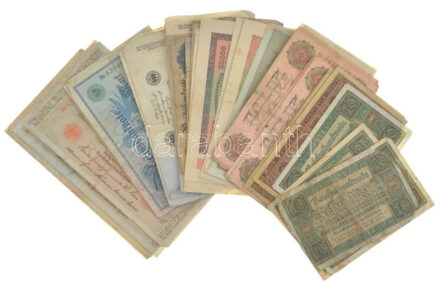 Németország ~1910-1920. 50 darabos vegyes német bankjegy tétel (10xklf) T:III,III- közte tűlyuk, folt, szenny., szakadás, lyuk, saroktörés Germany ~1910-1920. 50 pieces mixed german banknote lot (10xdiff) C:F,VG include needle hole,
