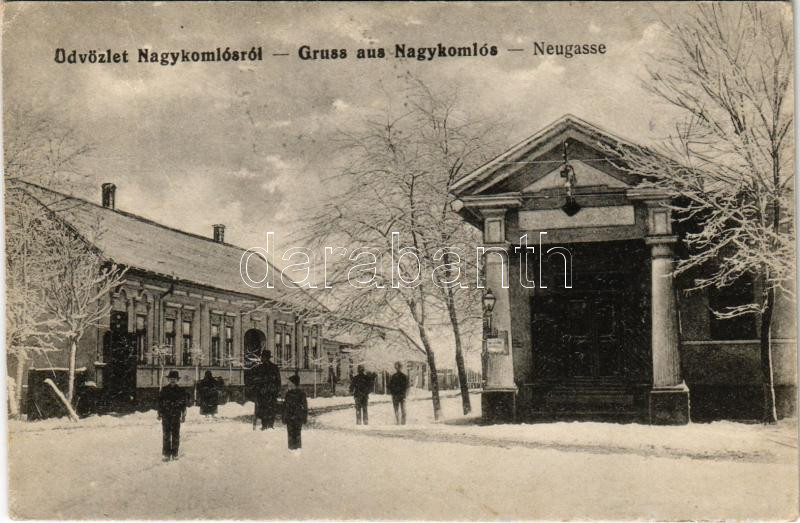 1926 Nagykomlós, Comlosu Mare; Neugasse / Új utca télen / street in winter (EK)