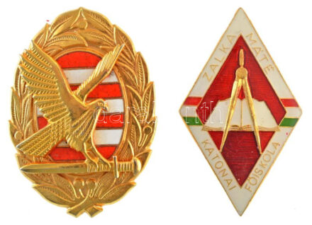 DN 'Zalka Máté Katonai Főiskola' műgyantás fém jelvény (46x27,5mm) + 'Zrínyi Miklós Katonai Akadémia' zománcozott fém jelvény (46x33mm) T:1-,2